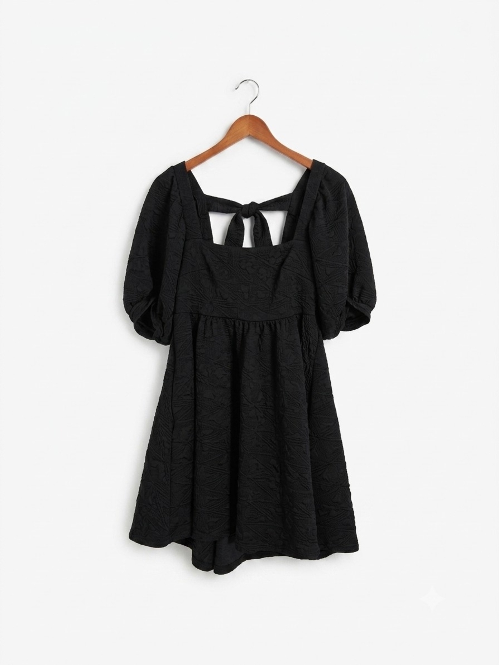 Free People Violet Jacquard Babydoll Black Open Tie Back Mini Dress Size S